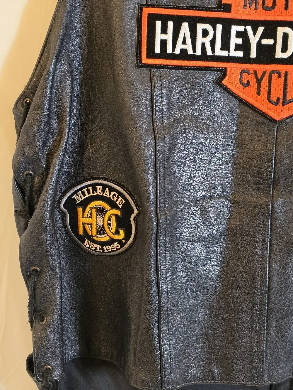 Vintage MOB Leather Biker Vest XL Patched Harley Davidson Bar Shield Sturgis 93